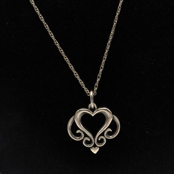 James Avery Ornate Open Heart Pendant Necklace Rope Chain 22.5in Signed RETIRED - Picture 1 of 6